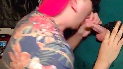 Hot sucking action at the homemade glory hole 15