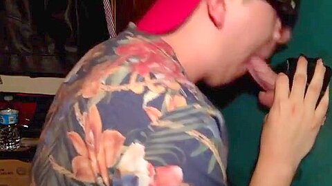 Hot sucking action at the homemade glory hole 15