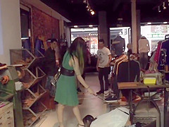Hottie has gangbang in public boutique