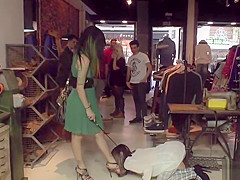 Hottie has gangbang in public boutique