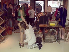 Hottie has gangbang in public boutique