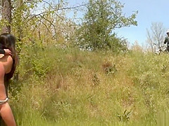 Huge ass brunette spanked in woods