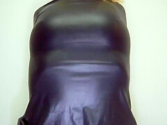 In Latex Dress And Fishnet Pantyhose Rides Cock And Takes A Deep Pussy Creampie