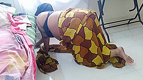 Indian Aunty Gets Stuck While Sweeping Under The Bed When Neighbor Fucks Her And Cum Out