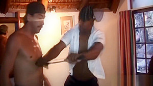 Interracial threesome fucking with a nasty African slut and two big cocked studs