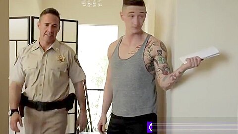 KINKY tattooed criminal bribes the pervert OFFICER with his ASS