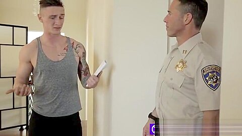 KINKY tattooed criminal bribes the pervert OFFICER with his ASS