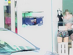 Little Asian takes huge cock in public