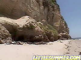 Little Summer fingered Pussy closeup in beach
