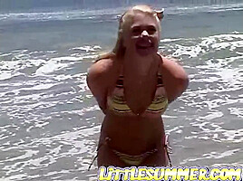 Little Summer fingered Pussy closeup in beach
