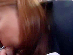 Little whore sucks cock in a car