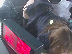 Little whore sucks cock in a car