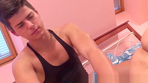 Massage twink rubbed by masseur in underwear