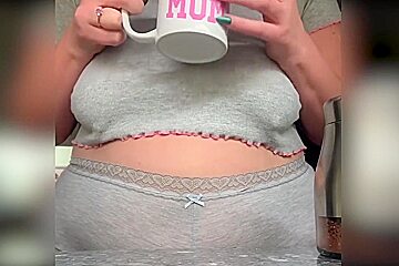 Mature Step mom Gets Her Big Tits Out While Making Morning Coffee