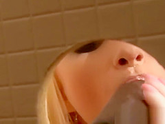 Messy bukkake on blonde slut on toilet