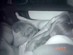 Midnight outdoor couples car sex