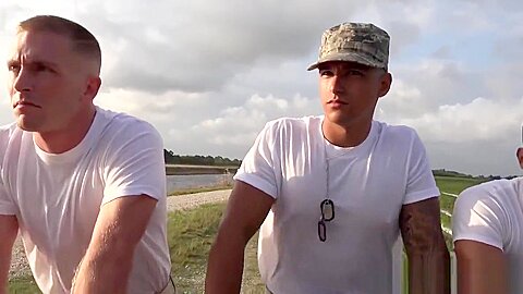 Military studs assfuck and cocksuck outdoors