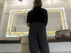 My Amazingly Hot Petite Girlfriend Came To Visit Me To Try On Miniskirt And Stockings No Panties