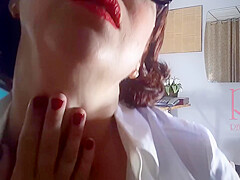 Naked Secretary In The Office Puts On Underwear, Stockings, Office Attire  3