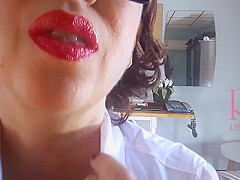 Naked Secretary In The Office Puts On Underwear, Stockings, Office Attire  3