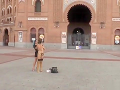 Naked babe in latex stockings in public