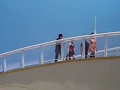 Naked in fishnets slut in public