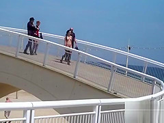 Naked in fishnets slut in public