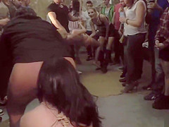 Naked sluts wrapped in nylon in public