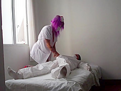 Nasty Doctor attending to patient in quarantine for coronavirus COVID 19