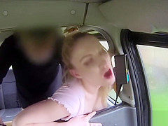 Natural busty blonde fucks fake taxi driver