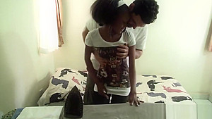Natural-titted African ebony makes pause and gets some hardcore action with her boyfrined