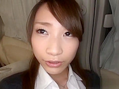 Naughty office lady enjoys car sex in pov blowjob