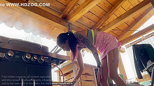No Panties No Bra Girls Cook Outdoors In Miniskirts To Flash Pussy And Ass With Sarah Simons