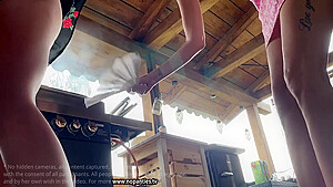 No Panties No Bra Girls Cook Outdoors In Miniskirts To Flash Pussy And Ass With Sarah Simons