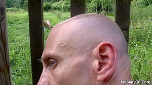 Old Man Toying teen 18+ Girl Outdoors