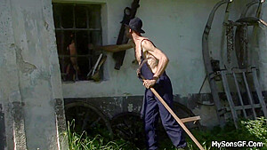 Old Man Toying teen 18+ Girl Outdoors