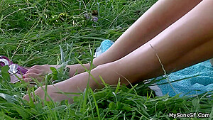 Old Man Toying teen 18+ Girl Outdoors