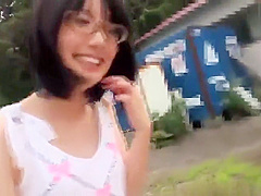 Oriental brunette in internal porno video in outdoor