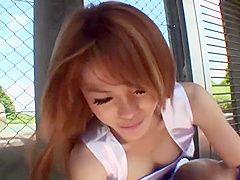 Oriental in cock sucking porno action in outdoor