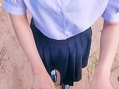Outdoor In Forest With Thai student 18+ And Melon Ice