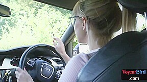 Outdoor voyeur GF teases her BF from car while he jerks cock