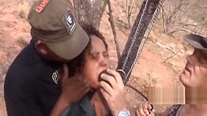 Perverted guys smacking a cheap african whore