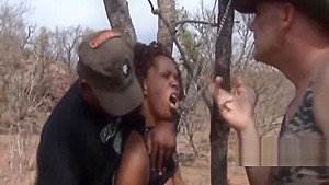 Perverted guys smacking a cheap african whore