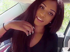 Petite Latina teen 18+ bangs huge dick in car