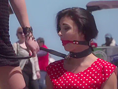 Petite babe lets mistress disgrace her in public