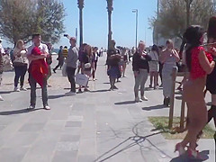 Petite babe lets mistress disgrace her in public