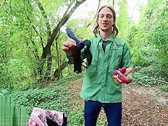 Playful Couple goof around with Toys in a Public Park and then GF Gets Off