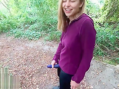 Playful Couple goof around with Toys in a Public Park and then GF Gets Off