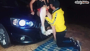 Prostitute Fucking On The Road Outside The Car