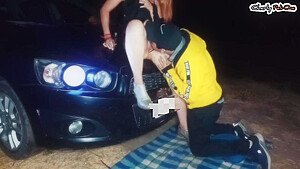 Prostitute Fucking On The Road Outside The Car